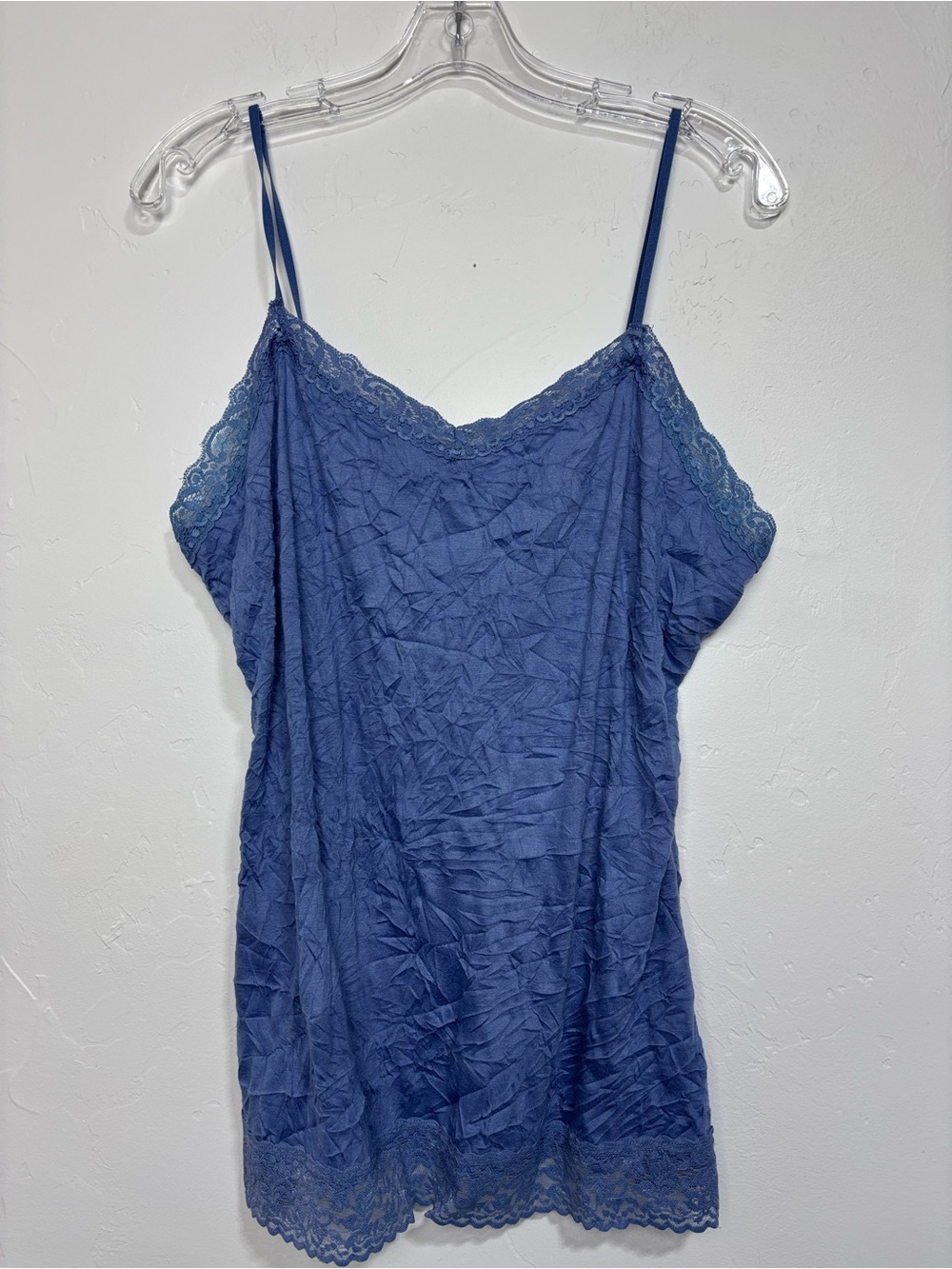 Coldwater Creek Women's Large 14-16 Lace Camisole Blue Crinkle Y2K Vintage Tank